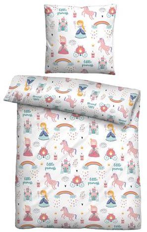 biberna Premium Biber Bettwäsche 135x200 cm weiß | Biber 2-teilig mit Kissenbezug 80x80 cm | 100% Baumwolle | weich, wärmend | Reißverschluss | Kinderbettwäsche | Little Princess | Modell 0007243