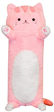 BakerMiche Langes Katzen-Plüsch-Kissen, Flauschige Kuscheltier-Puppe, Schlafkissen, Kuscheltier, Plüsch-Katze, weiches Spielzeug, Rückenstütze, Nackenkissen, Geschenk für Freundin, Kinder - Rosa/80cm
