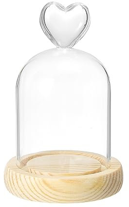 PATIKIL 3.1x2.4 Glass Dome Cloche, Clear Glass Bell Jar Display Case Tabletop Centerpiece with Wooden Base for Plants Home Decor, Natural