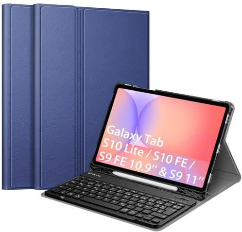 FINTIE Tastatur Hülle für Samsung Galaxy Tab S10 Lite/S10 FE/S9 FE 10.9 | Magnetisch Abnehmbare Bluetooth Tastatur, Deutsches QWERTZ-Layout, Verstellbarer Ständer, Stifthalter, Dunkelblau