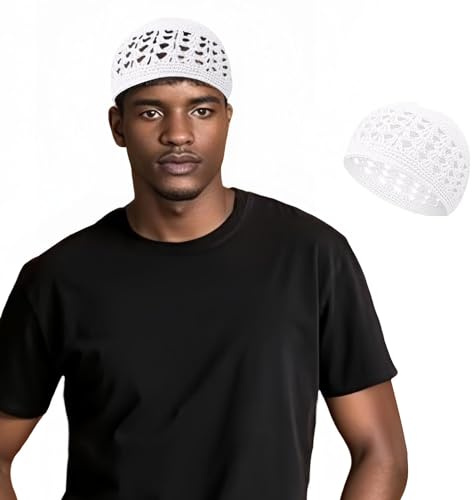LONTG 3 Stück Strickmütze Damen Herren Schädel Mütze Weiche Atmungsaktive Beanie Mütze Skull Hut Dehnbarer Skull Cap Muslim Islamische Kufi Hut Gestrickte Kopfbedeckung für Eid Ramadan Pray Alltag