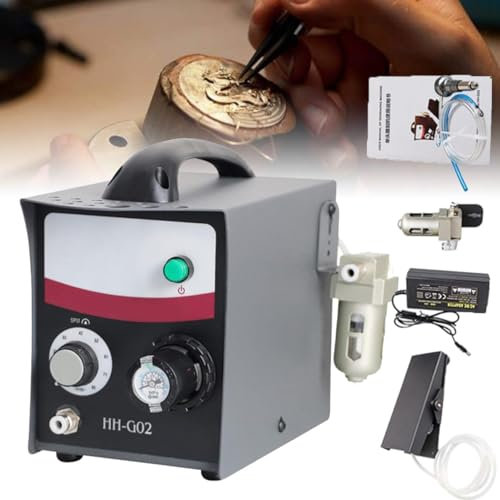 Kit macchina per incidere pneumatica per gioielli, 400-800 giri/min. Velocità regolabile Manipolo per bulino pneumatico a testa singola Strumento per microincisore per metallo Oro Argento,220V