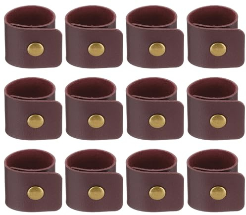 PATIKIL Serviettenringe, 12 Stück Leder Serviettenringe Rustikale Halter für Tischdekoration Thanksgiving Bauernhaus Hochzeit Herbst Bankette Abendessen, Dunkelrot