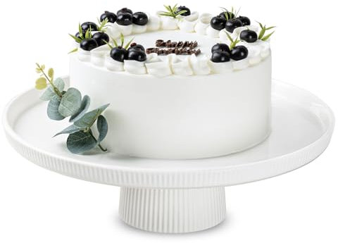 KOBIKOBI 13 Inch Ceramic Cake Stand with Pedestal - White Round Cake Plate for Dessert Table Display, Elevated Cupcake Stand for Wedding, Birthday, Baby Shower, Tea Party, Holiday Entertaining