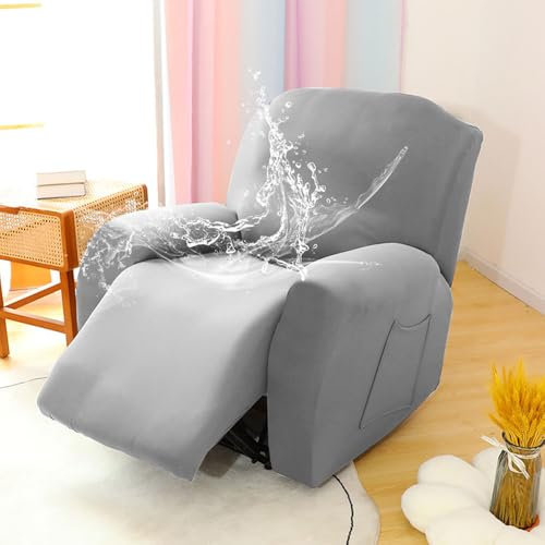 Chickwin Funda Sillon Relax Reclinable 1/2/3 Plaza, Funda Sillón Relax Reclinable con Bolsillos Laterales, 4/6/8-Piezas Funda Sofa Reclinable, Extraíbles y Lavables (1 Plaza,Gris Claro)