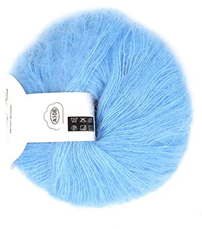 Vitt Moh Woo, populärt mjukt Moh Pashm stickat angora-ullgarn, varmt ull-stickat garnset, blått mohair-garn (08 ljusblå)