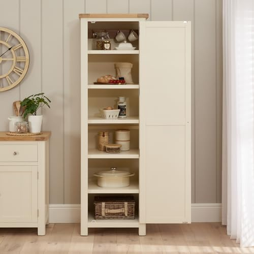 The Furniture Market Marbury Cream Painted | Single Door Kitchen Cupboard | Tall Shaker Storage Unit | 5 Shelves & Hooks | Country Style | Fully Assembled | H 1900 x W 600 x D 450mm