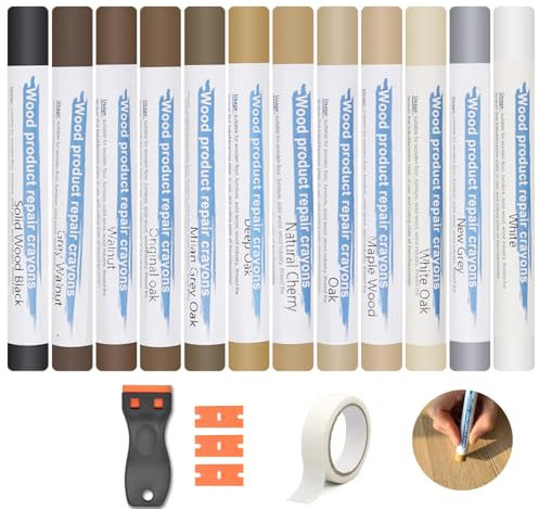 12 Colori Stucco per Legno, Stucco per Legno Riempitivo, Stucco Legno, Stucco per Marmo, Kit Riparazione Piastrelle, Set di Cera per Legno per Laminato, Legno, PVC, Piastrelle