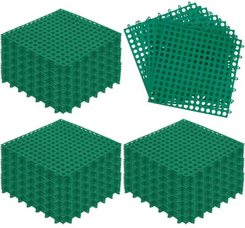 Tinideya 50 Pcs Modular Interlocking Floor Mats Drainage Tiles Pool Floor Mat 11.8'' x 11.8'', Non Slip TPE Soft for Outdoor Shower Greenhouse Bathroom Pool (Grass Green)