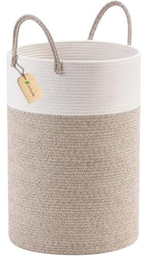 Solutionder Extra Large Cotton Rope Storage Basket (White/Beige) – Woven Laundry, Blanket & Toy Organiser, Washing Basket for Laundry, Nursery & Home (58cmx42, 75L)