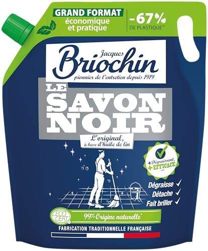 JACQUES BRIOCHIN - Savon Noir Liquide Multi-Usages - Doypack Éco - Nettoie, Nourrit, Fait Briller - À l’Huile de Lin - 99% Naturel - Fabrication Française - Format Économique 1L