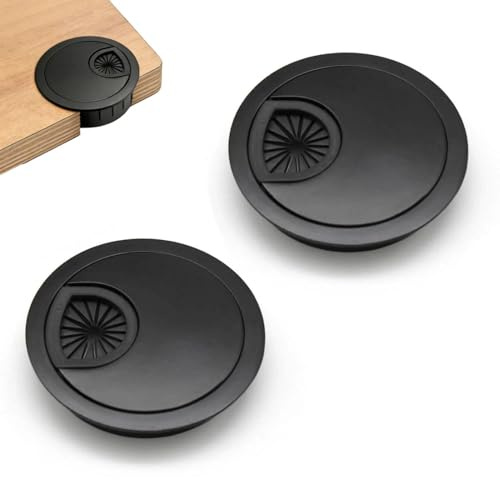 HUANR 2 Piezas Pasacables Escritorio, 60 mm Pasacables Redondos Empotrables | Negro Pasacables Mesa Oficina, para Escritorios, Oficinas y Bancos de Trabajo