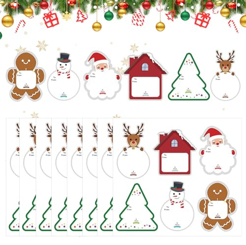 CUVZORA 72 Stück Weihnachten Etiketten, Bonbontütenaufkleber, Selbstklebende Geschenketiketten in 6 Stilen, Aufkleber für Weihnachtsgeschenke, für Weihnachtsdekoration
