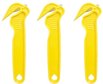 3 Pcs Yellow Box Openers, Multi-Functional Blade, Box Openers for Cardboard, Shipping, Packaging, Suitable for Stretch Film and Plastic Materials
