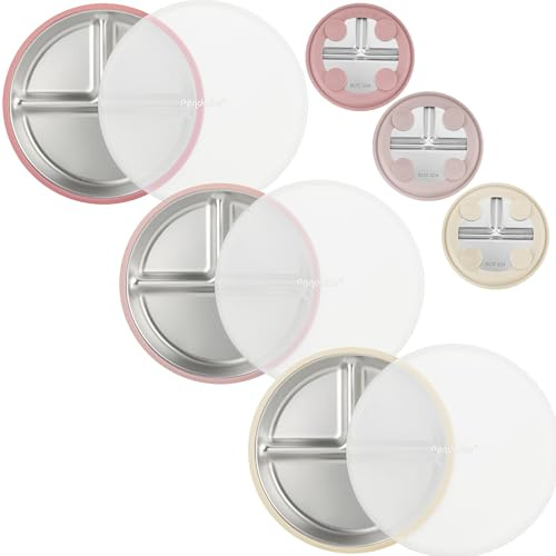 PandaEar Platos con Ventosa de Acero Inoxidable para Bebé Pack de 3