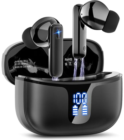 Ecouteurs Bluetooth sans Fil,Écouteurs sans Fil Intra-Auriculaires HiFi Stéréo avec Réduction de Bruit ENC,40H d'Autonomie,IP7 Étanche,Écran LED,Appairage en un Pas, Pour Sport/Téléphone/Travail
