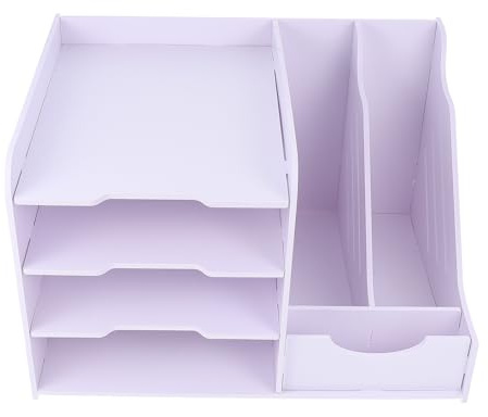 WEKAMOS Étagère à Dossiers Multicouches pour Bureau en Pvc Bois Plastique, Organisateur de Fichiers Pratique Compartiments Latéraux, Porte-documents pour Rangement à Domicile et Espace