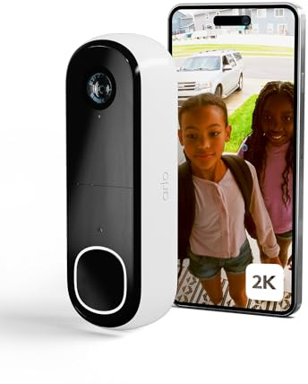 Arlo 2K Türklingel Kamera Kabellos, Outdoor WiFi Video Türklingel, Bewegungsmelder, CCTV-Kamerasystem, 6 Monate Batteriebetriebene Sicherheitskamera, Nachtsicht (Erneuert)