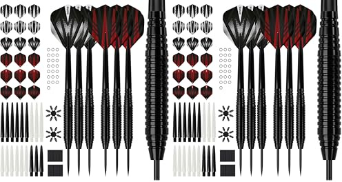 KOTO - Dartpfeile Metallspitze Set Inkl. 90 Stück Dart Zubehör, 6 Stück Steeldarts, 6 Sets Dartschäfte Und Dart Flights Und Mehr (Packung mit 2)