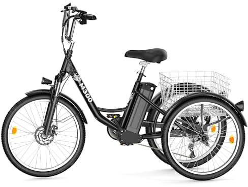 Fanesen Triciclo elettrico da 24 pollici per adulti, 3 ruote, 7 marce, con cestino per la spesa, con display LCD G51, 36 V, 15 Ah, triciclo per anziani, per il tempo libero