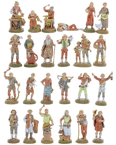 Moranduzzo Groupe de Bergers 24 Personnages pour Crèche de 6 cm – Mini 6 – Échelle 1:32 – Figurines Indestructibles Finition à la Main, Sculpteur M. Landi, Fabriqué en Italie