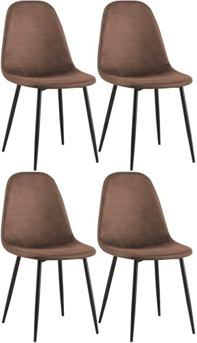 CLP Esszimmerstühle 4er Set Napier, Bequeme Küchenstühle gepolstert, Polsterstühle Esszimmer mit Rückenlehne, bis 150 kg belastbar Farbe braun Material Kunstleder