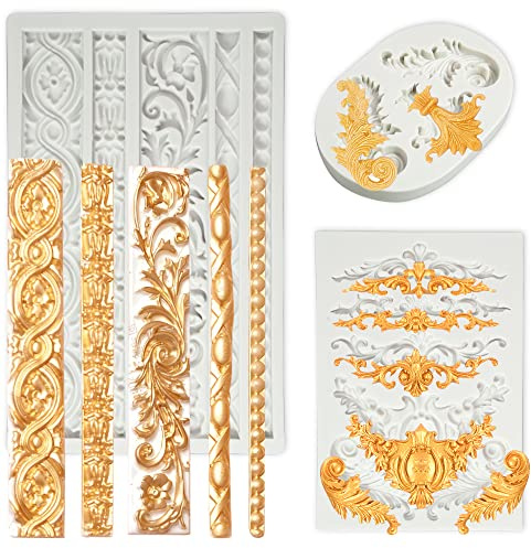 3 Packs Baroque Silicone Molds Scroll Silicone Baroque Mold Clay Molds Fondant Molds Border Fondant Mold Wedding Birthday Cake Decoration