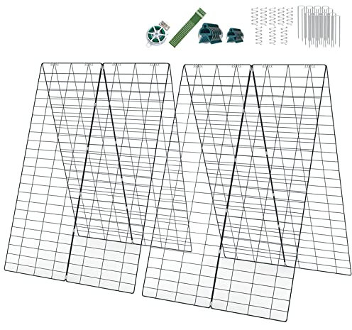 TANGZON 2 Pack Cucumber Trellis, 4×3FT A-Frame Climbing Plant Trellis with 18 Clips, 16 Ground Stakes, 12 Cable Tie, 8 Spiral Connectors & 20m Twist Tie, Steel Garden Plant Grow Support Stand