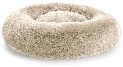 Gutekissen® Hundebett flauschig, Donut Kissen, Katzenbett, waschbar, Langer Plüsch, Größen SD (L Ø90cm, Creme)