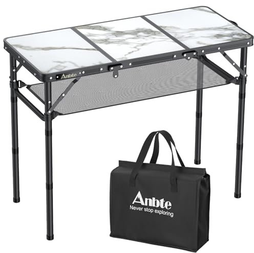 Anbte Table de Camping Pliante Table Pliante en 4 Hauteurs Ajustables Petite Table Pliante d'Extérieur et d'Intérieur Portable avec Rangement Net pour Voyage, Camping, Pique-Nique et BBQ