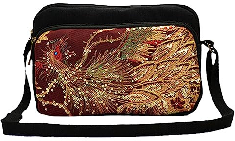 EOTRERANQ Sac à bandoulière en Coton brodé à Paillettes de Paon for Femmes, Petit Sac à Main d'été Multifonction en Toile(Rot)