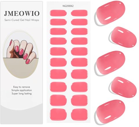 JMEOWIO Gel Nail Stickers Orange Pink Semi Cured Gel Nail Strips Wraps UV/LED Nails Art Design Decoration Accessories