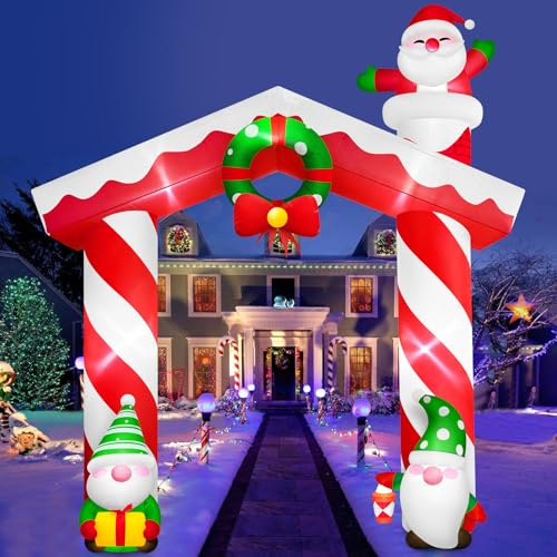Danxilu Grande arco gonfiabile natalizio con gnomi e Babbo Natale, 3 m, decorazioni natalizie gonfiabili per esterni, arco di Natale, luci LED integrate per esterni, giardino, cortile, vacanze