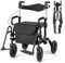 COSTWAY 2 in 1 Deambulatore Pieghevole e Sedie a Rotelle per Anziani in Alluminio, Rollator Altezza Regolabile con Seduta e Freni, Girello per Anziani con Ruote Robuste, Carico Massimo 140 kg (Nero)