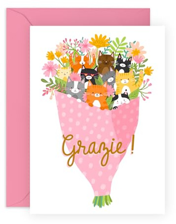 Biglietto di ringraziamento per gli amici - Bouquet di gattini carini - Biglietti di auguri a forma di gatto - Fiori floreali - Biglietti di ringraziamento con busta - Regali di apprezzamento