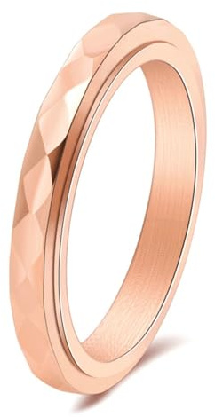 Calefee Fidget Ring Edelstahl Anti Stress, Kleine Ringe Schmuck Damen Bandring Facettiert 3 mm Breit Drehbar, gr. 57