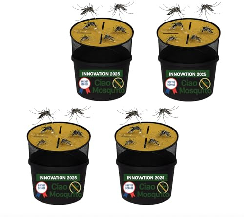 Ciao Mosquito® x4 – Piège anti moustiques tigres & larves avec seaux | Extérieur | Zéro insecticide, sans odeur, sans électricité | Réutilisable & écologique | Jardin, terrasse, balcon, camping