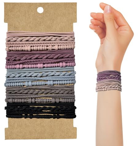REEKNOKOL 20 St Elastiska Hårsnoddar, Boho Hårband, Skonsamma, Mörka Färger, Armband för Kvinnor, Flickor och Män, Tjockt/Medel/Långt Hår