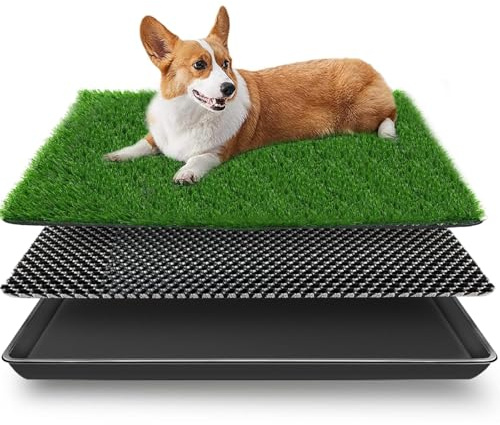 STARROAD-TIM 50X60 CM Dog Grass Pad with Tray for Indoor/Outdoor Large Potty Training Reusable Dog Training Pads Grass Pee with Tray is Reusable and Easy to Clean