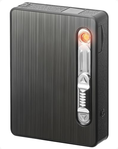 VVAY Cigarettfodral med tändare, svart cigarettbox liten med tändare elektrisk uppladdningsbar USB, cigarettfodral presenter för män