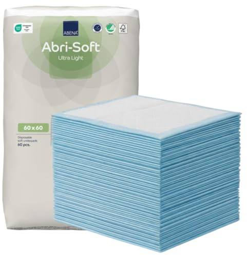ABENA Abri-Soft Lot de 60 alèses jetables ultra légères pour incontinence, éco-étiquetées, protection contre les fuites, protections de lit douces et sécurisées pour incontinence – 60 x 60 cm, 700 ml
