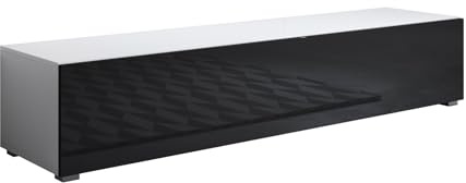 MB Muebles Bonitos, Mueble TV con Patas 2 cm Luke H2 para Salón Moderno, Diseño Modular con Puerta Abatible, Melamina Brillo, Blanco y Negro, 160x32x40 cm