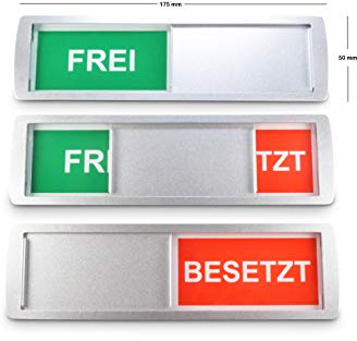 1 x GROßES FREI/BESETZT Schild 17,5 x 5cm NEU: Magnete im Rahmen arretieren gebogene Metallschiebeeinheit in Position: Somit auch gut mit Ellbogen bedienbar - Metallic-Lack & 3M Qualitätsklebefläche