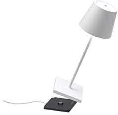 Zafferano, Poldina Pro Mini, Lampada da Tavolo Ricaricabile e Senza Fili con Controllo Touch, Utilizzabile anche come Lampada da Esterni, Dimmer, 2200-3000 K, Altezza 30 cm, Colore Bianco