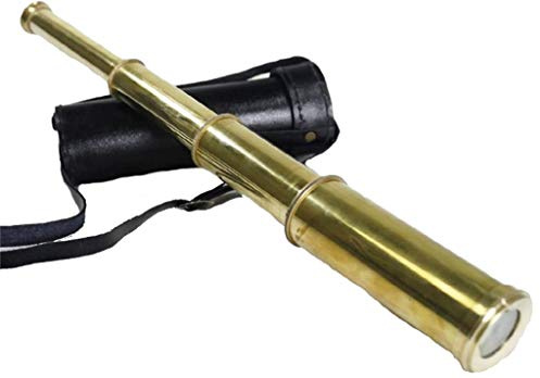 15 Solid Brass Handheld Telescope - Pirate Spyglass with Black Leather Case Rustic Vintage Home Decor Gifts
