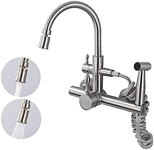 rubinetto cucina a muro Miscelatore da cucina a parete rubinetto per acqua calda e lavatrice a 360 ° con lavello multifunzione acciaio inossidabile 304 spazzolato-B