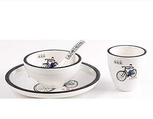 Tableware Four-Piece Melamine Caravan/Camping/Picnic/Outdoor Dining Tray Travel Portable Bowl Spoon Bone Dish Easy to Clean / A4 / 4 Piece Set