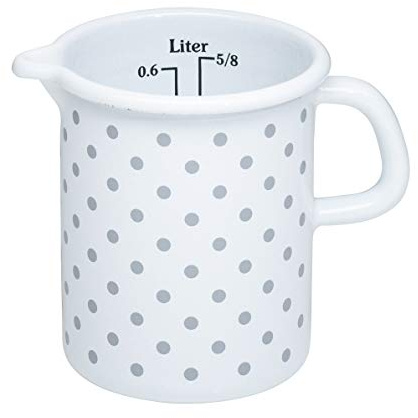 Riess, 0337-066, Küchenmaß 9cm, 0,5L, COUNTRY - PÜNKTCHEN GRAU, emailierter Stahl, Weiss mit grauen Pünktchen, 0,333kg, 9cm Durchmesser, 0,5 Liter, 14,5 x 10,1 x 12cm, Induktion