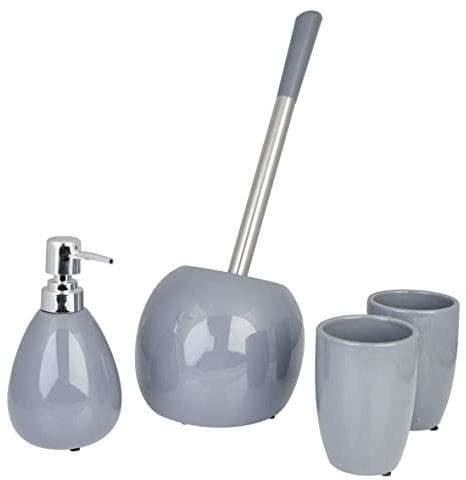 axentia Bad-Set Pisa aus Keramik, Seifenspender-Set in Anthrazit, 4-teilig