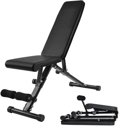 MAXSTRENGTH Justerbar viktbänk gymbänk träningsbänk för helkroppsträning vikbar lutning/nedåtgående bänkpress med vikter och stång, vikbar viktpress (G264)